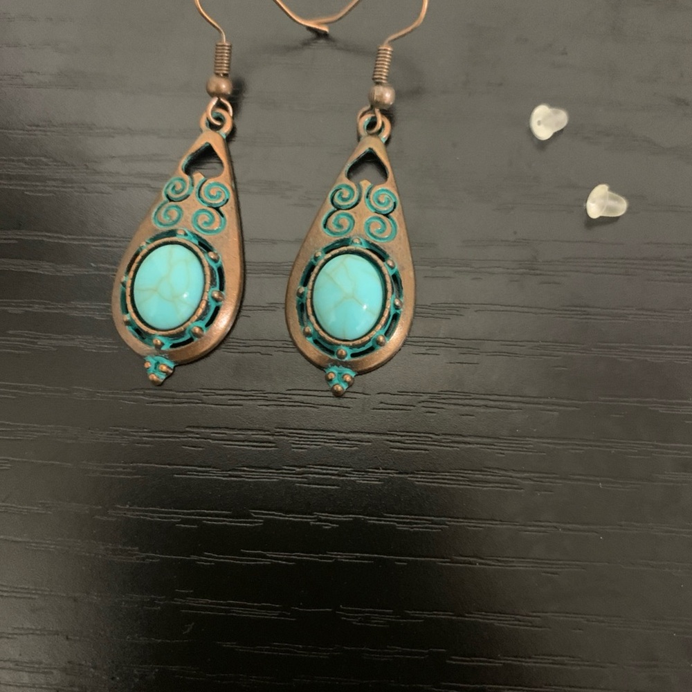 Turquoise and Bronze Teardrop Earrings